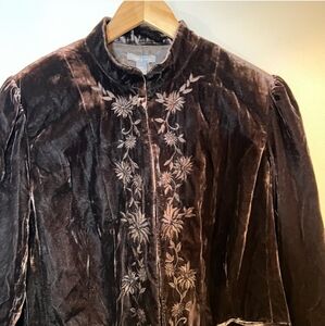 Brown Embroidered Velvet Peplum Blazer Apt.9 Y2k Anthropologie Free People Boho